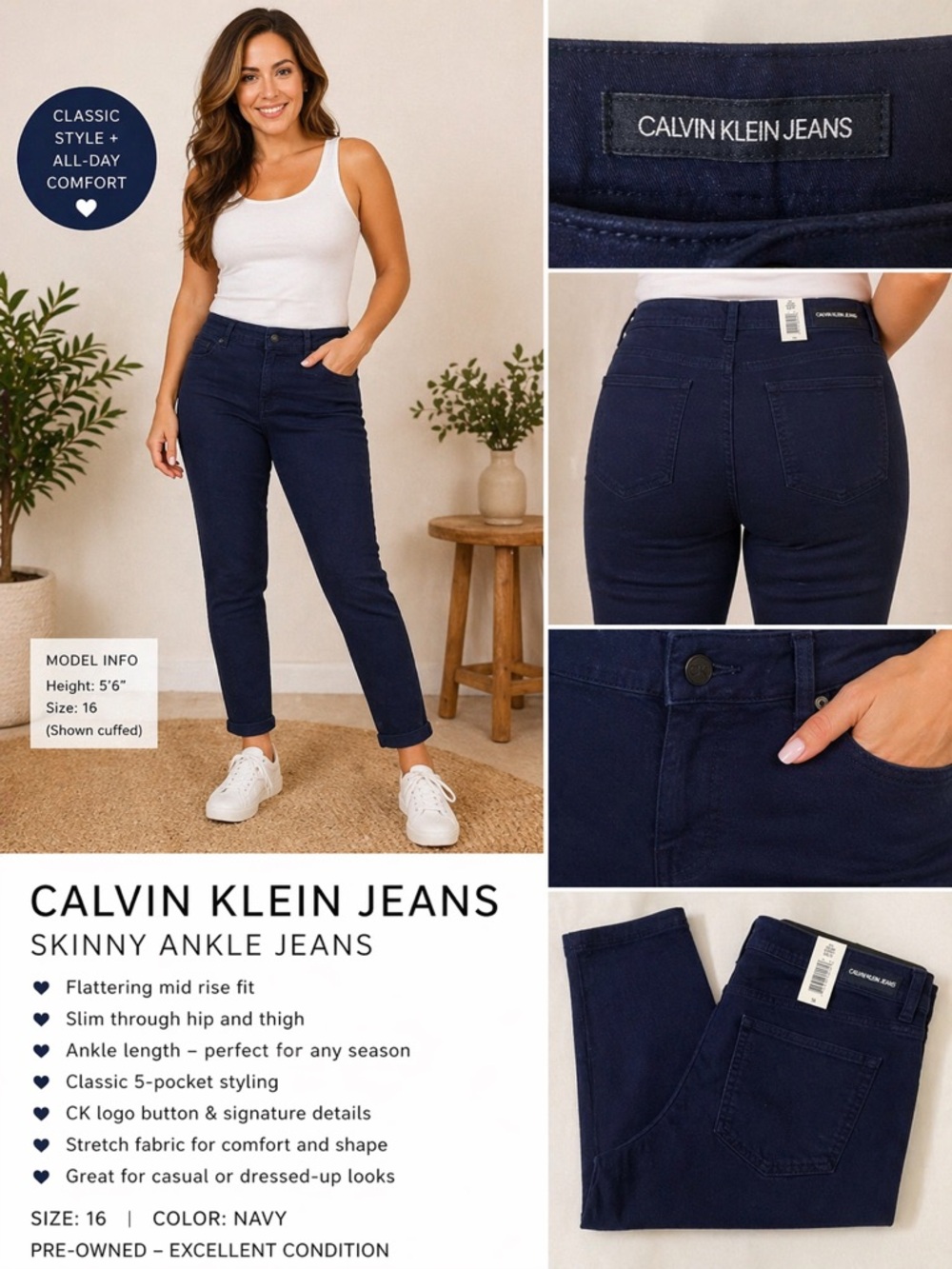 Calvin Klein Jeans Slim Navy Ankle Jeans